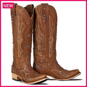 Knee High Cowboy Boots Vegan Leather 2.5 Inch Heel Western Style